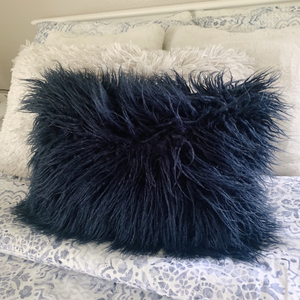Navy Blue Fluffy Accent Pillow